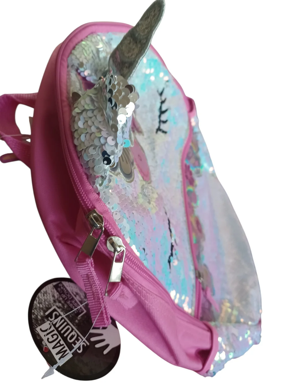 Kids Pink Sequin Unicorn Backpack with Floral Accents